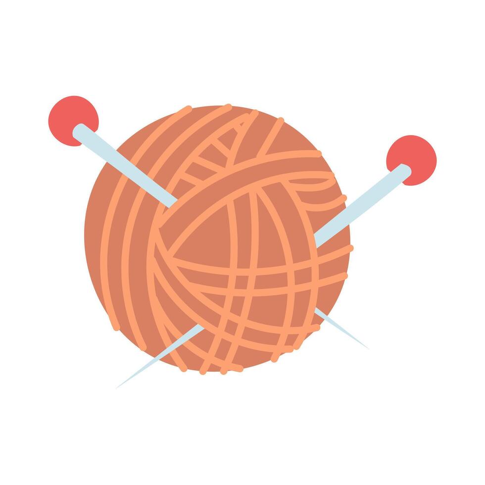 round ball of yarn with knitting needles inside. An isolated object for handicrafts. cozy atmosphere. flat color illustration. For designing websites about knitting, handicrafts, blogs, hobby items vector