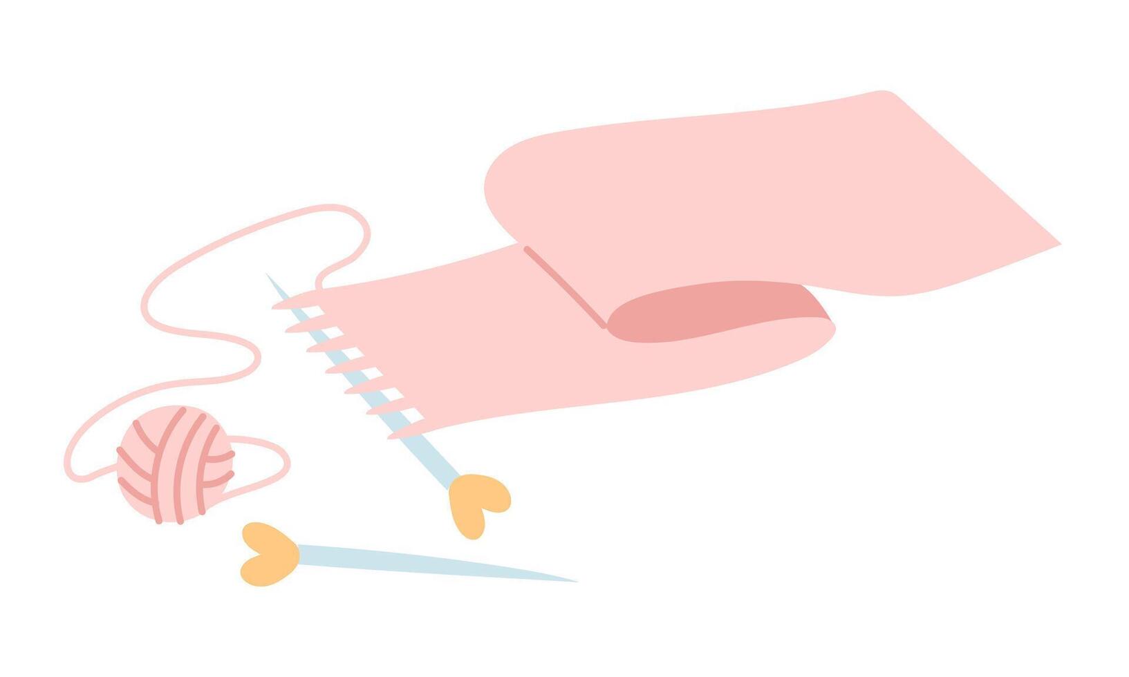 scarf is knitted using needles and cotton threads in a ball, hand-made. cozy atmosphere. flat, colored, isolated illustration. For postcards, packaging design, posts, prints, and romantic projects vector