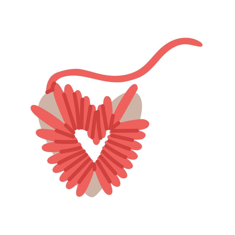 Ball yarn wound on a heart to make pompoms. Cozy atmosphere. Handmade. Flat color isolated illustration. For postcards, packaging design, social media posts, the theme of care and coziness vector