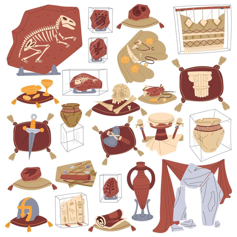 Illustration of ancient artifacts and relics vector