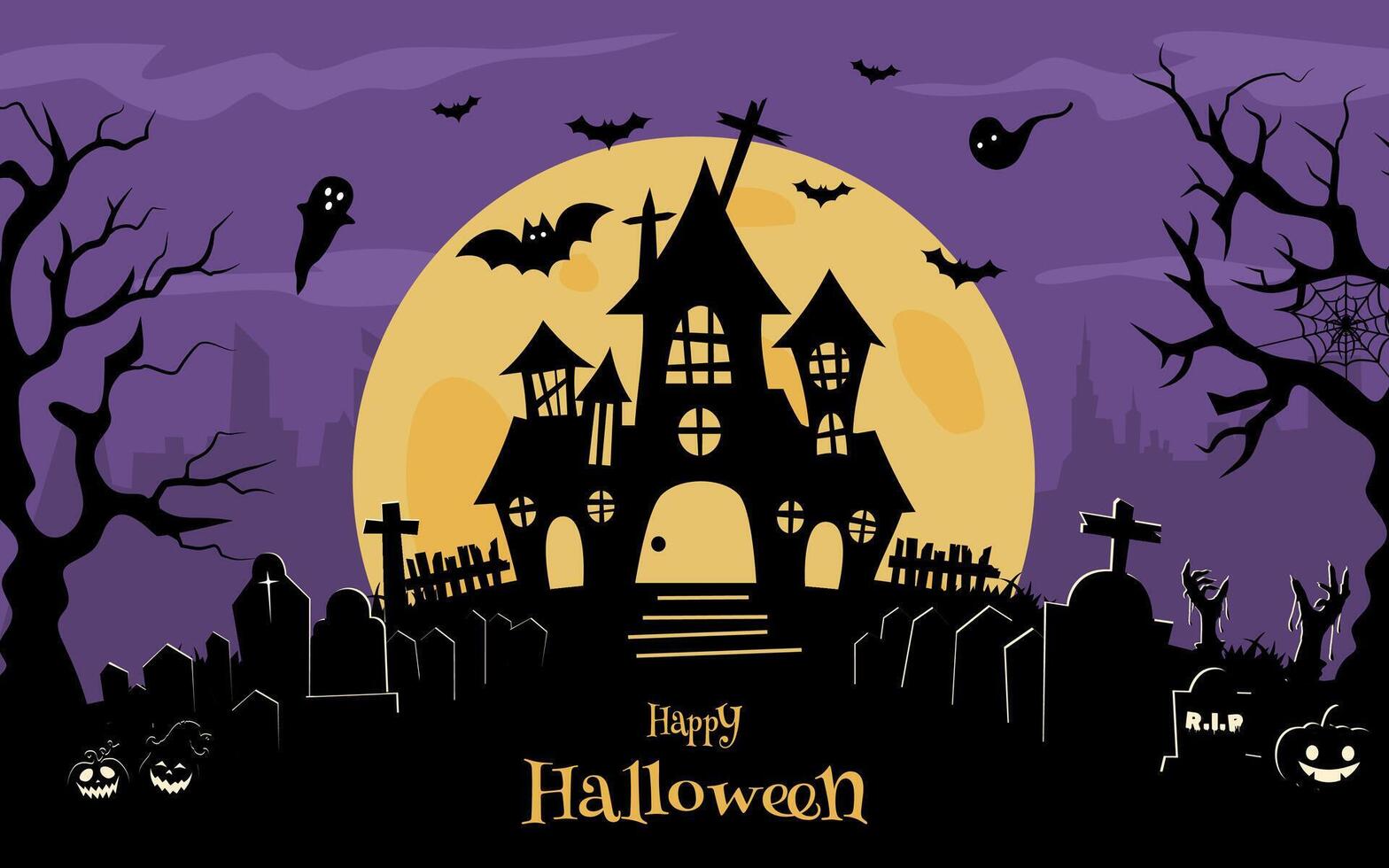Happy Halloween background concept with night full moon. vector