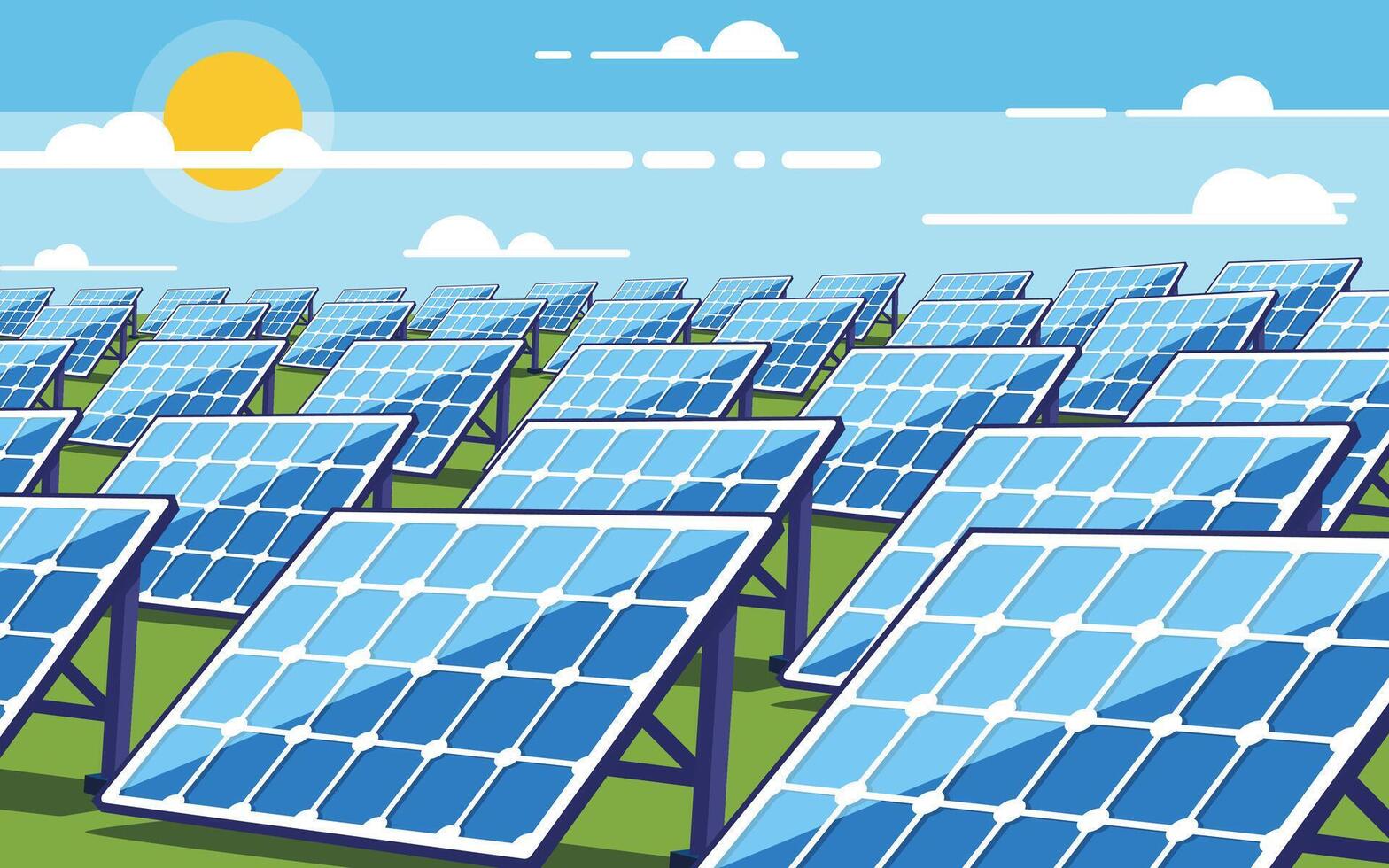 solar panels in a sunny field vector