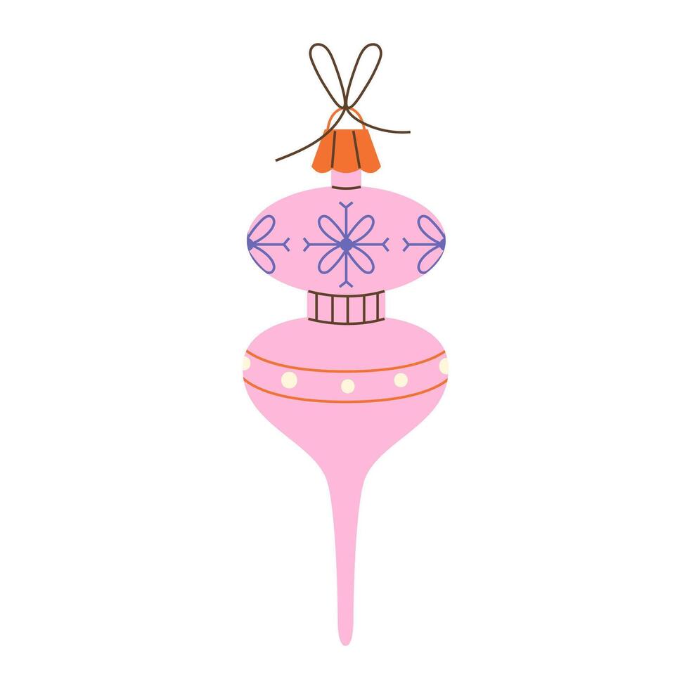 Pink flat Christmas toy with ornament on a white background vector