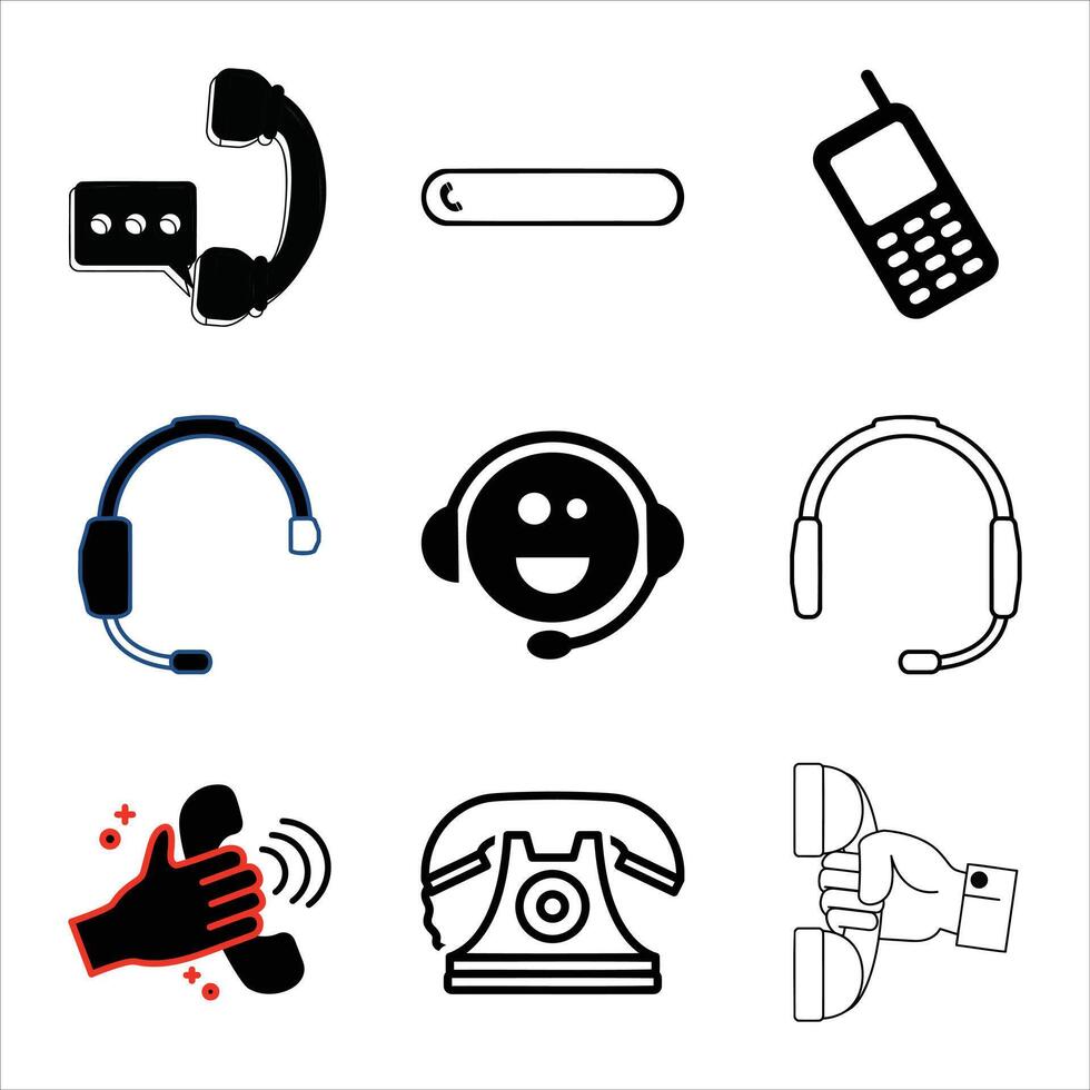 Communication Technology Icons Set Featuring Telephones Headsets And Customer Service Support Pictograms vector