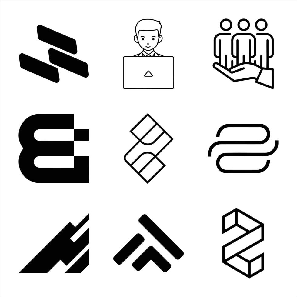 Business Icons Illustration Diverse Set Modern Line Art And Solid Shapes vector