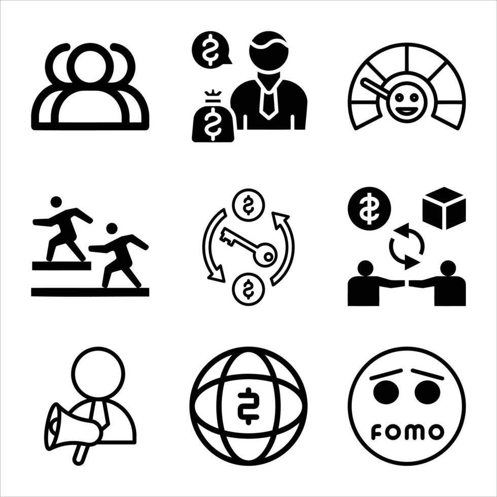 Business And Financial Concepts Illustrated With Black And White Simple Icons vector