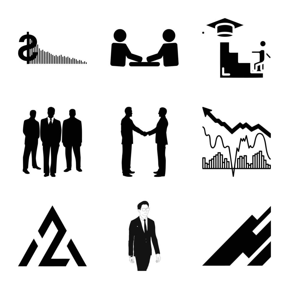 Business And Finance Pictograms Icons Black And White Set Corporate Deal vector