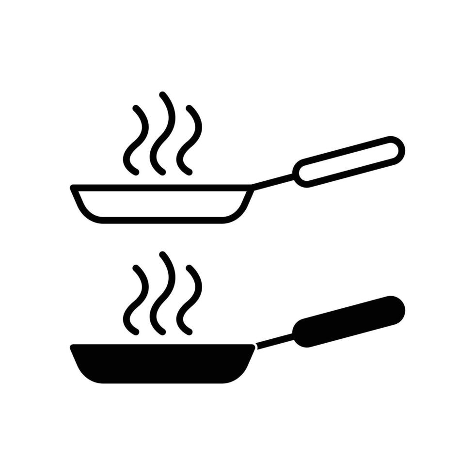 frying pan icon design concept silhouette and outline style vector