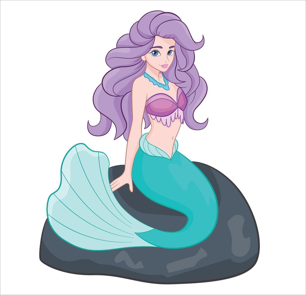 mermaid sitting on a stone vector