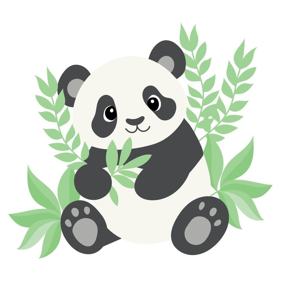 panda leaves illustration for kids vector