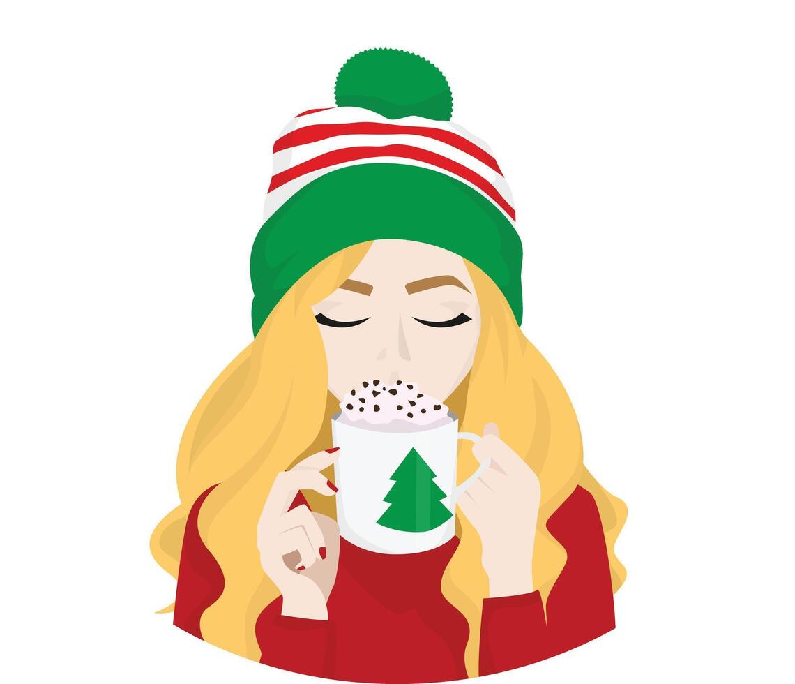 girl drinks from a mug vector