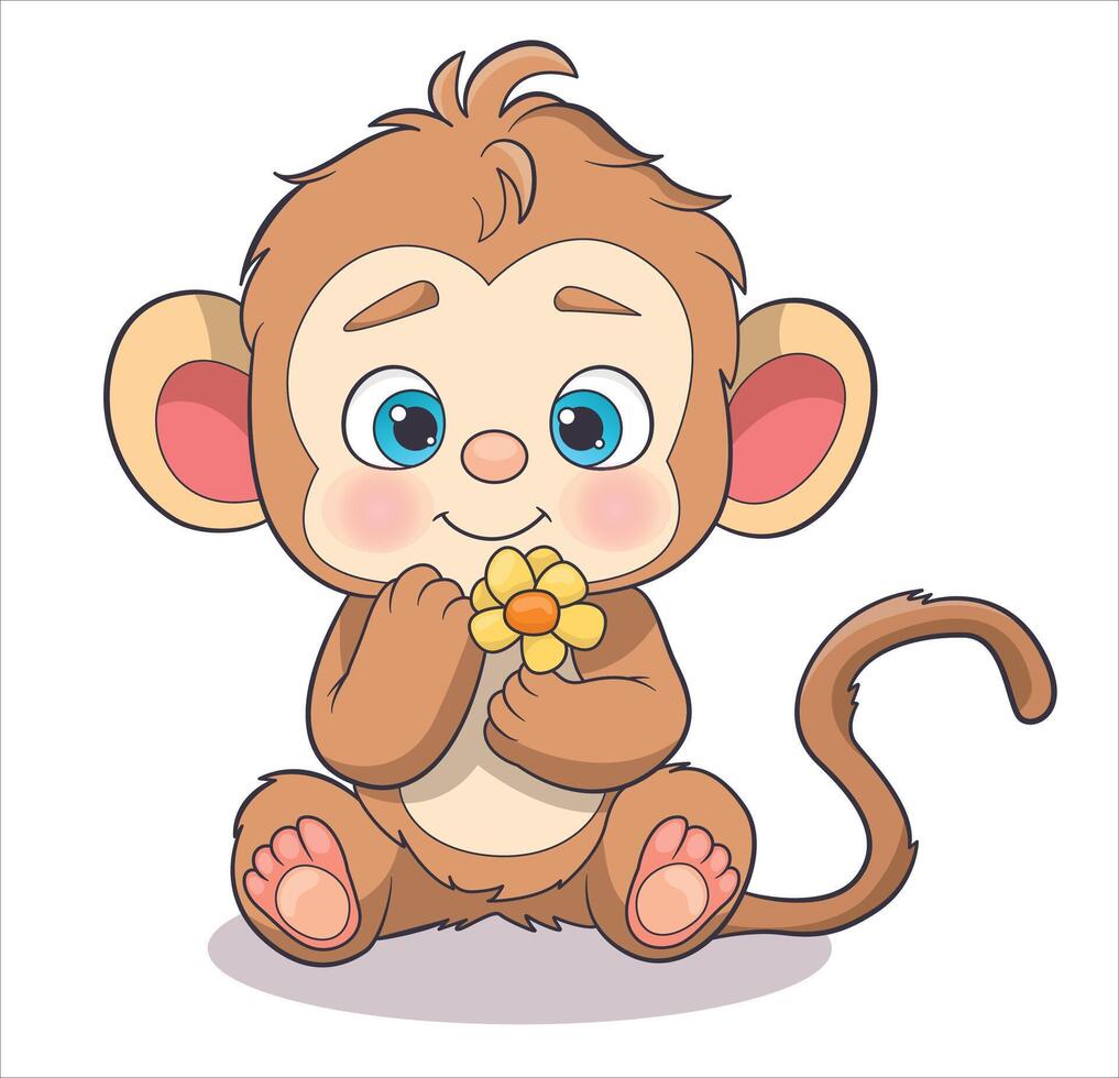 cute monkey drawing coloring book vector