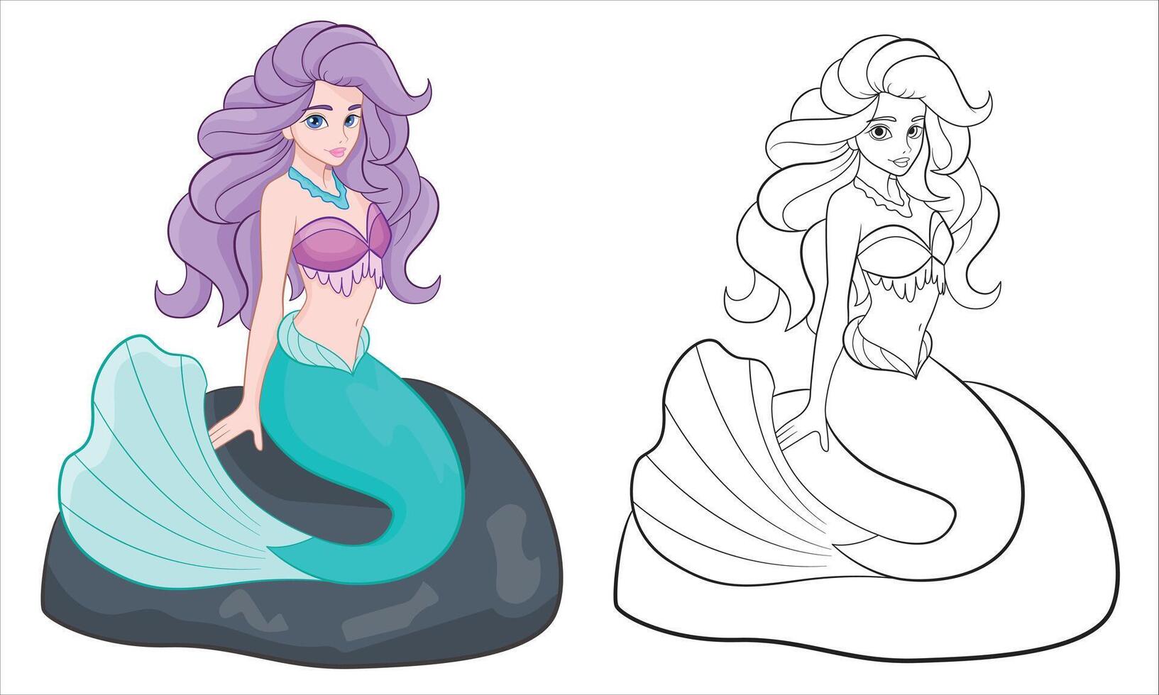 mermaid coloring book vector