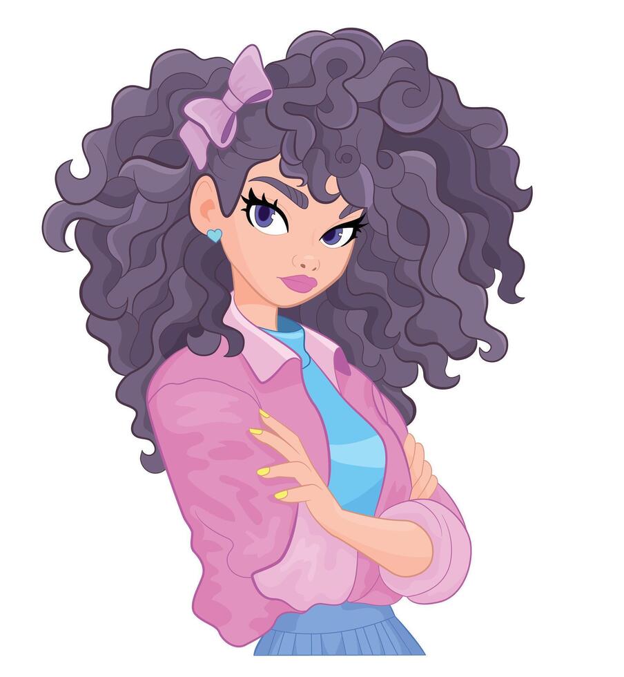 cute girl with curly hair illustration vector