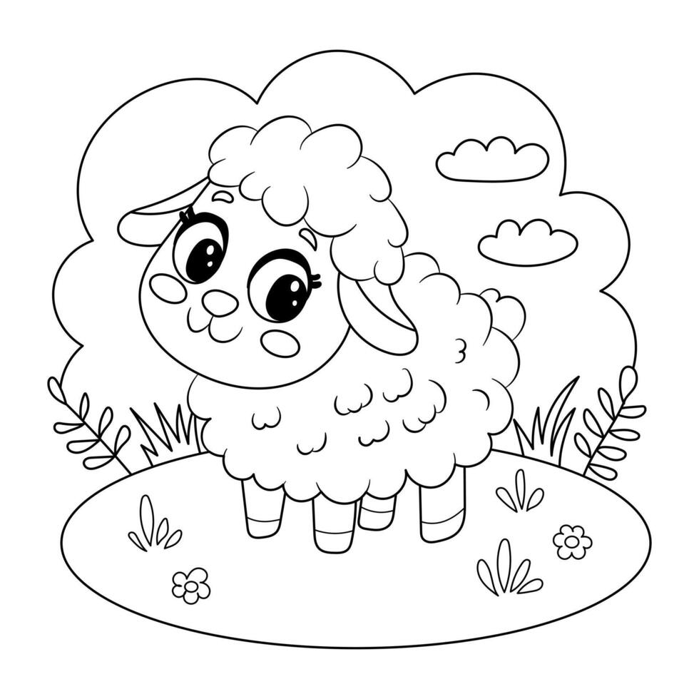 sheep coloring book for kids vector