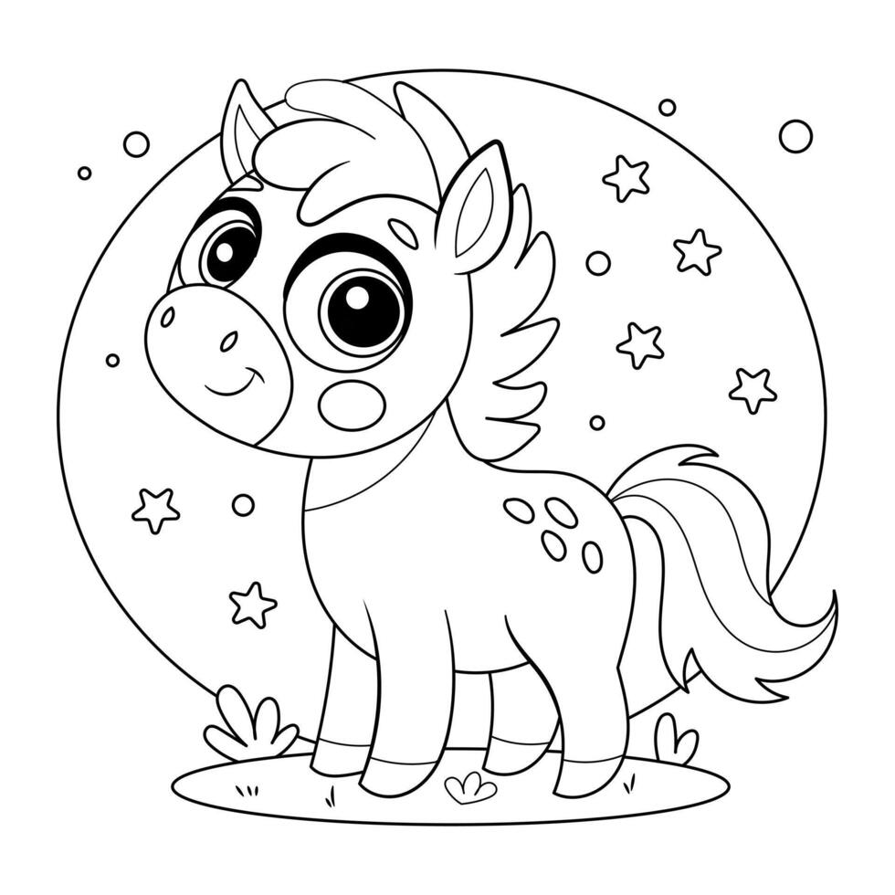 little horse coloring book for kids vector