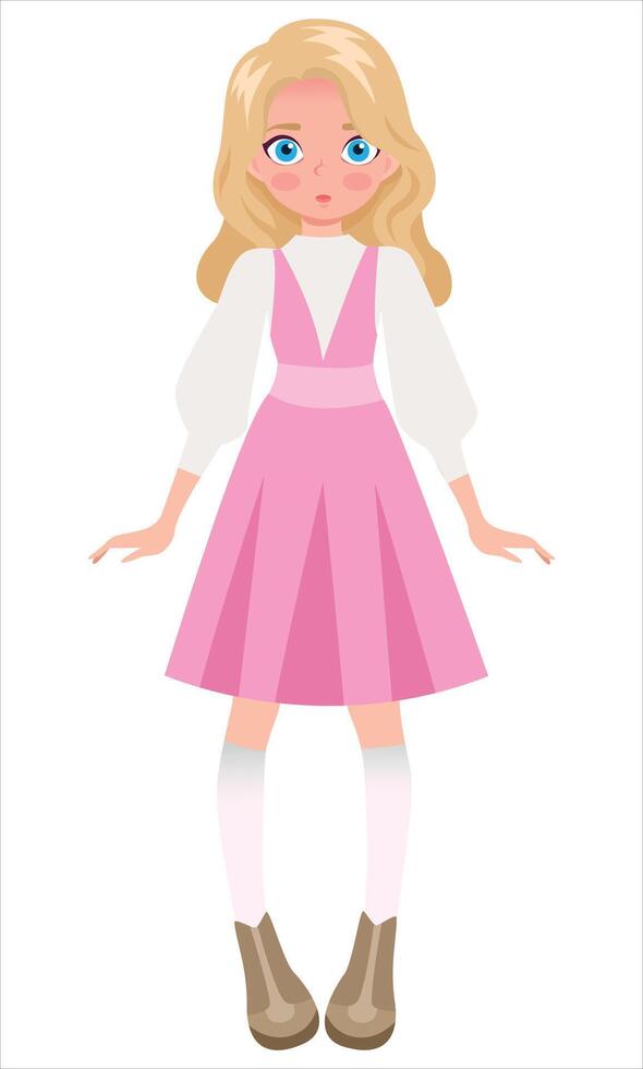 blonde girl in a pink dress vector