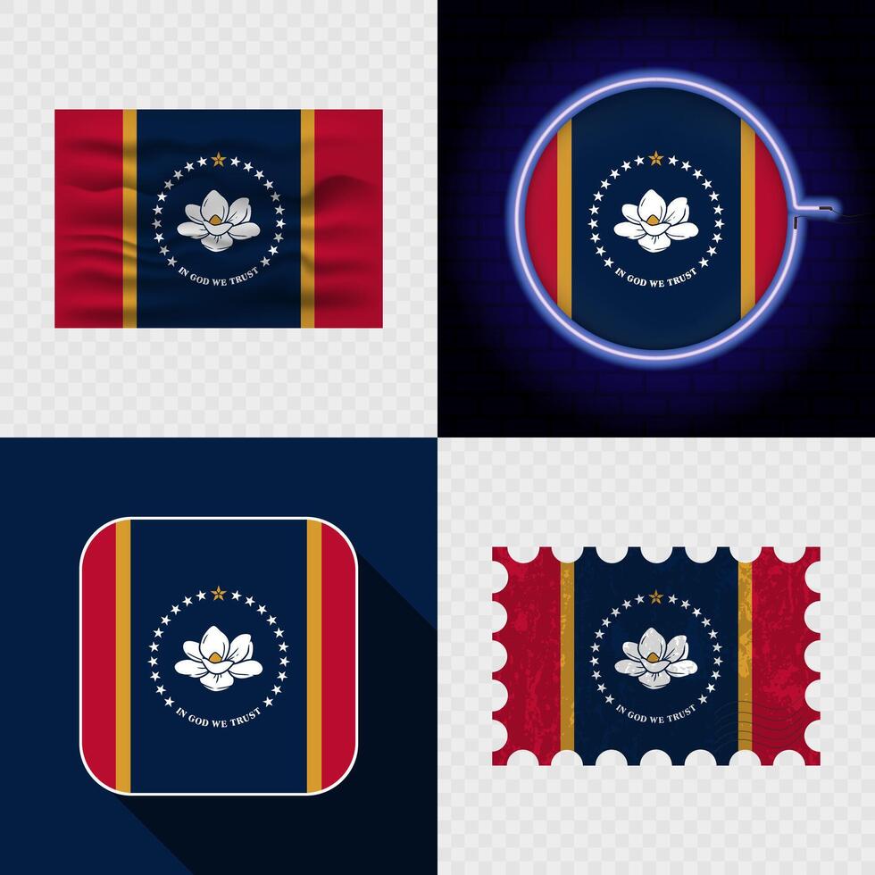 Creative Mississippi Flag Icon Set Collection. vector