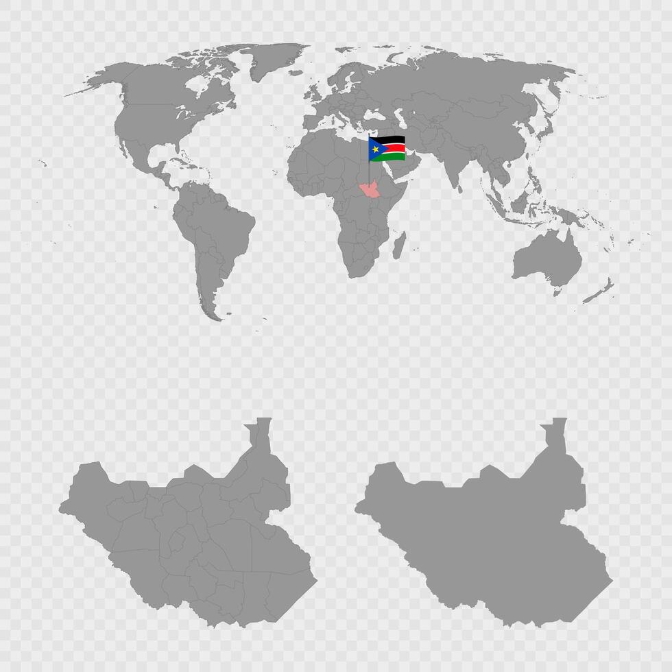 South Sudan Map Set with World Location. vector