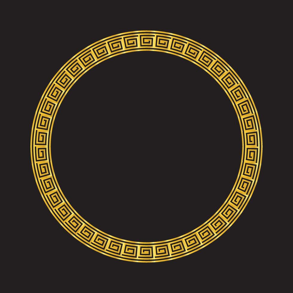 Gold Geometric Frame With Greek Key Design on Dark Background vector