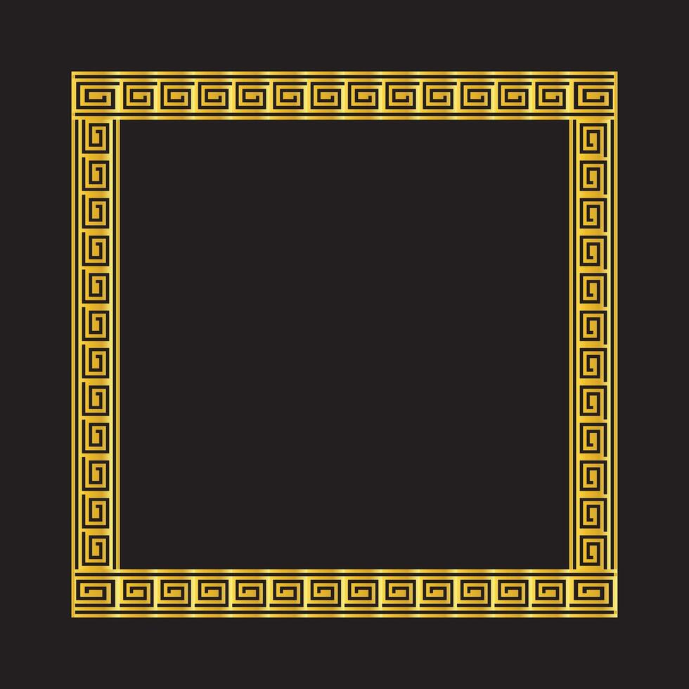 Golden Decorative Border with Greek Style Ornament on Dark Background vector