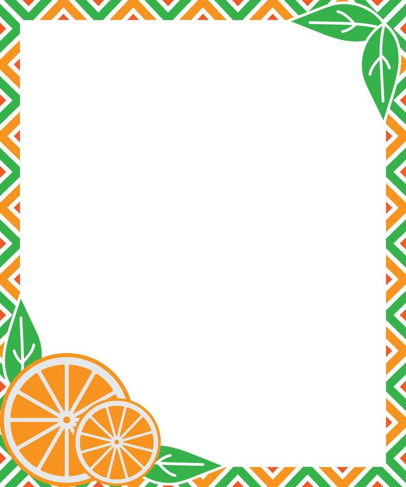Colorful Citrus Themed Border with Oranges and Geometric Pattern vector