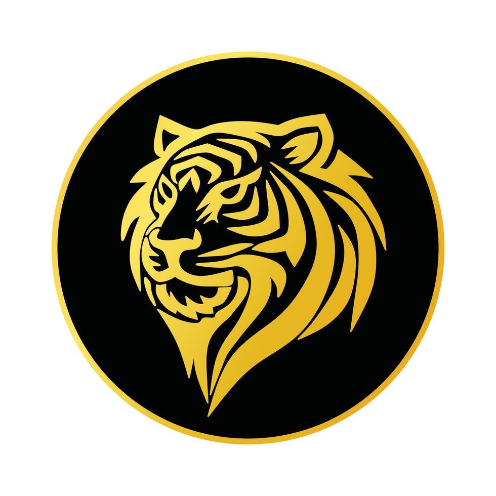 Elegant Golden Tiger Illustration in Circular Black and Gold Design vector