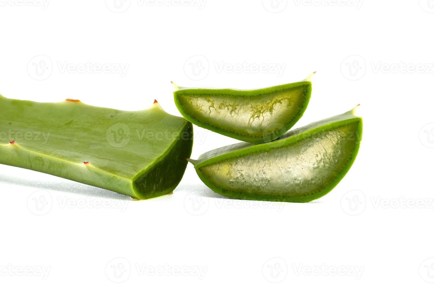 Close-Up of Fresh Aloe Vera Slices Isolated on White Background photo