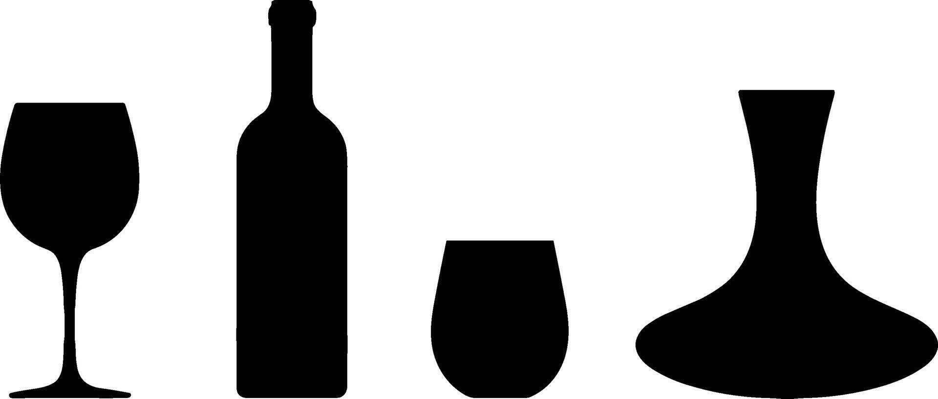Wine Bottle Glass Decanter Silhouette Set Barware vector
