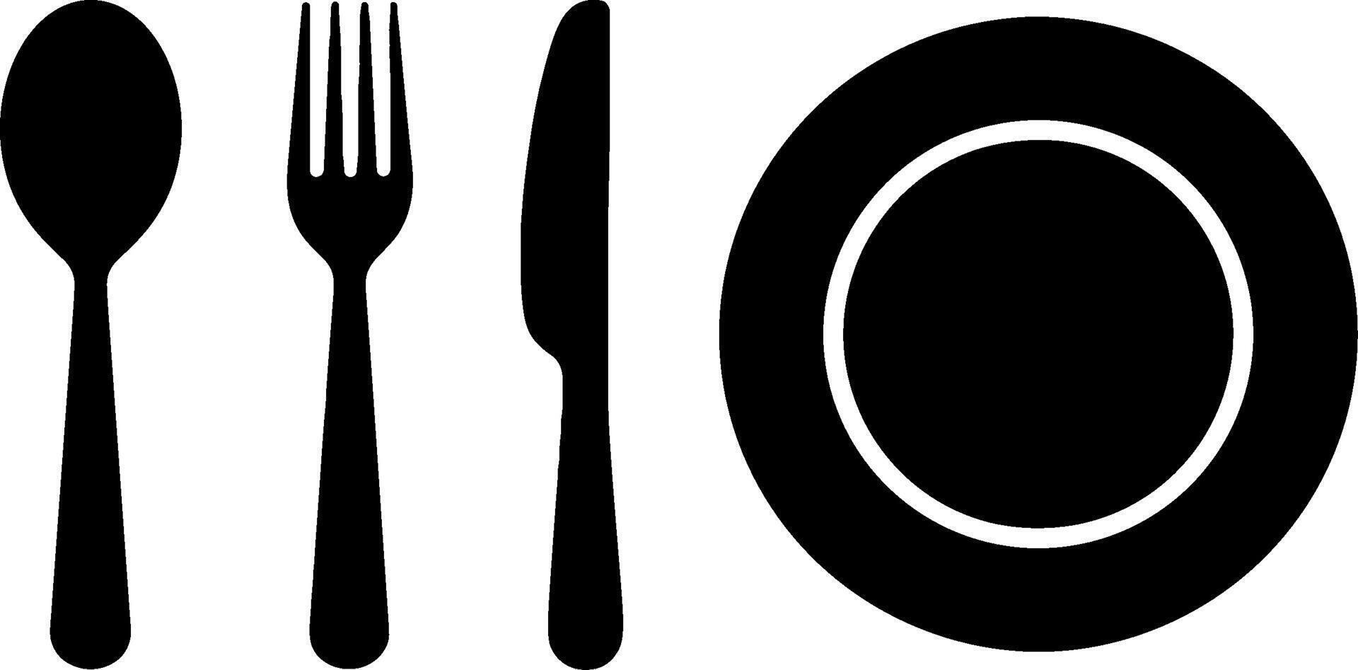 Black Spoon Fork Knife and Plate Set Dinnerwares vector