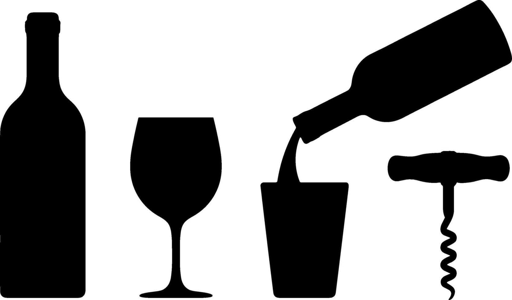 Wine Bottle Glass Pouring Red Wine Corkscrew Set vector