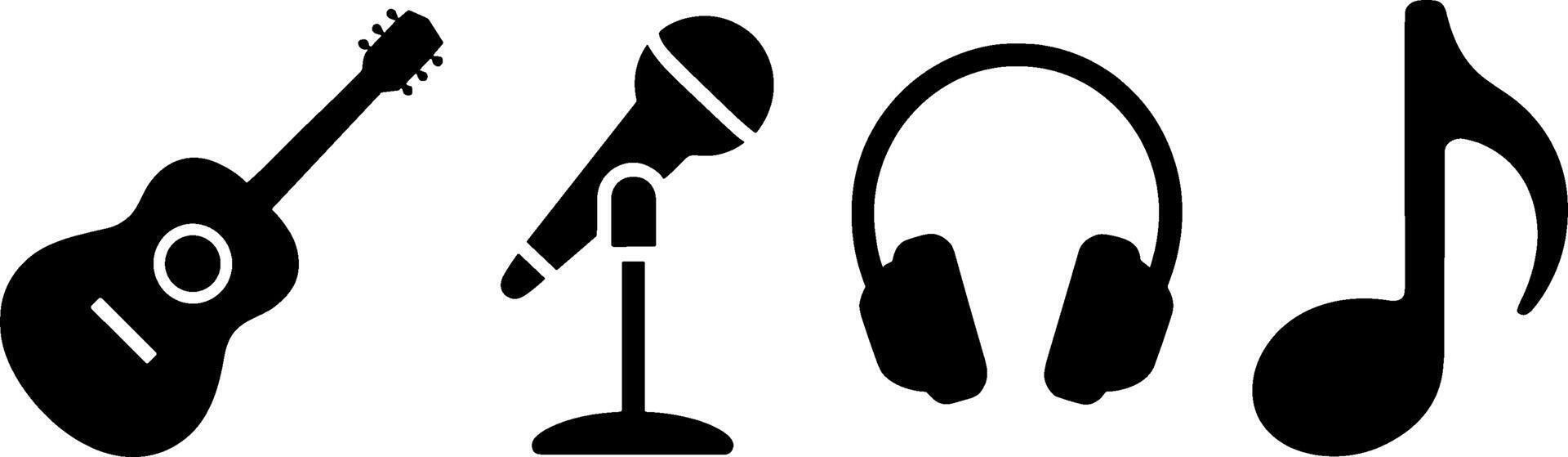 Musics Set Acoustic Guitar Microphone Headphone Note vector