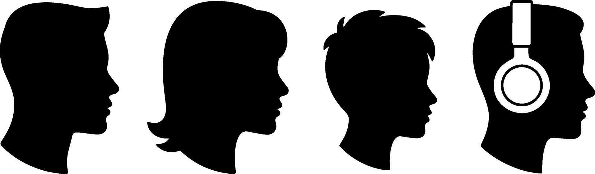 Silhouettes Male Female Child Head Profile with Headphones vector