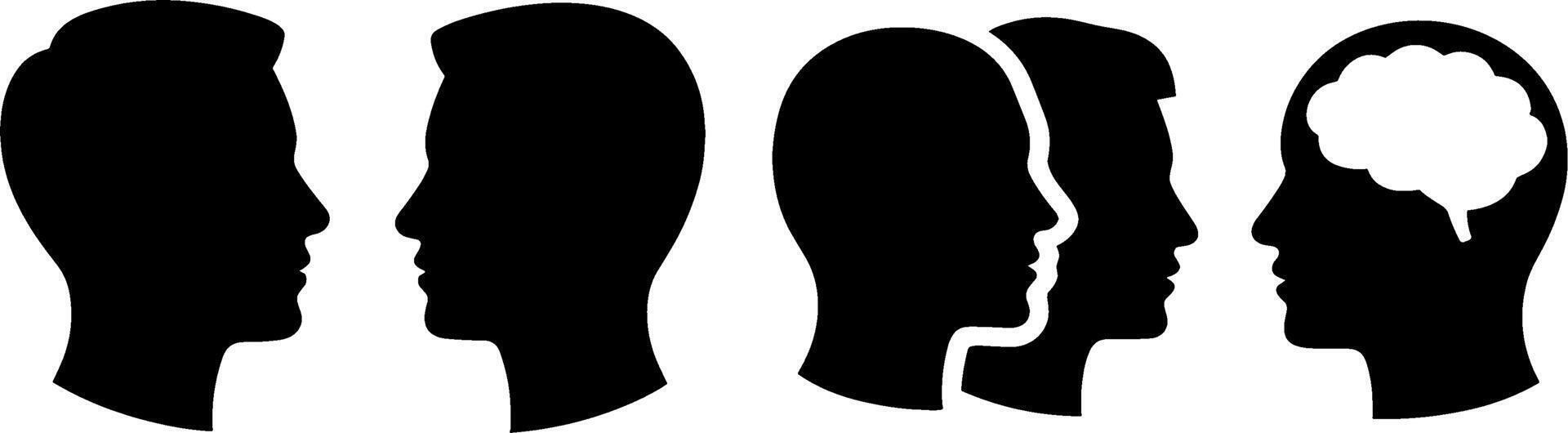 Human Head Silhouette Profile Thinking Concept Set vector