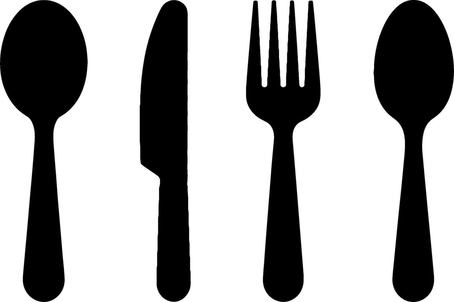 Cutlery Set Spoon Knife Fork Tableware Silhouettes vector