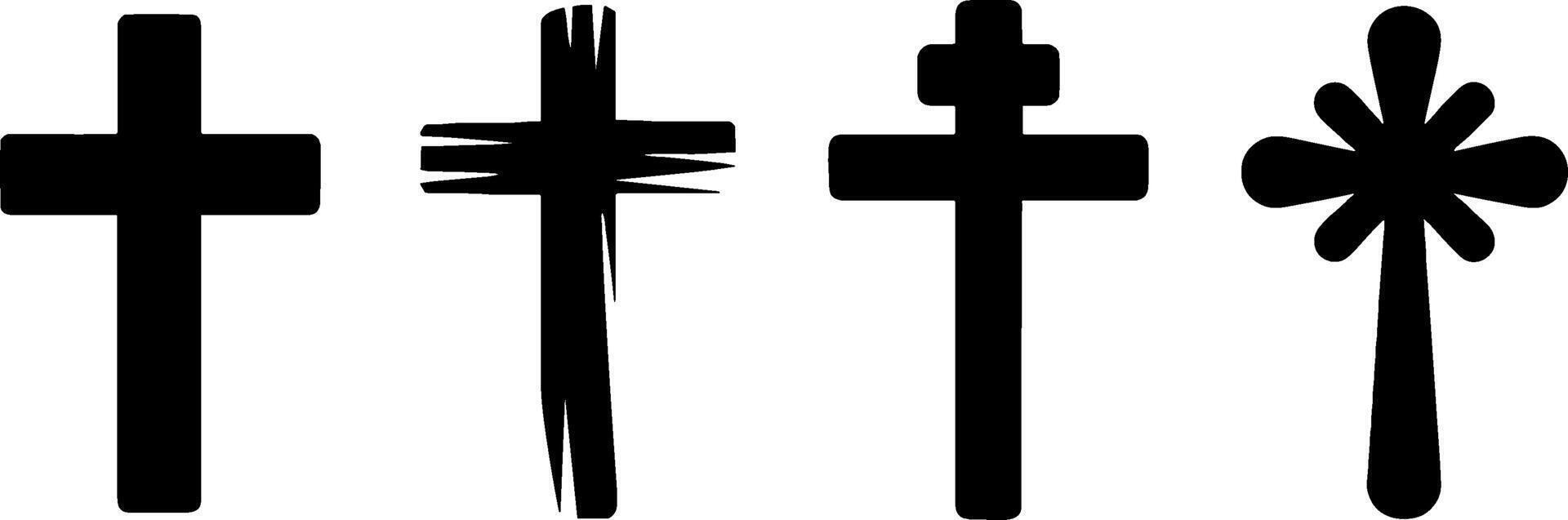 Black Christian Cross Set Religious Symbols Collection vector