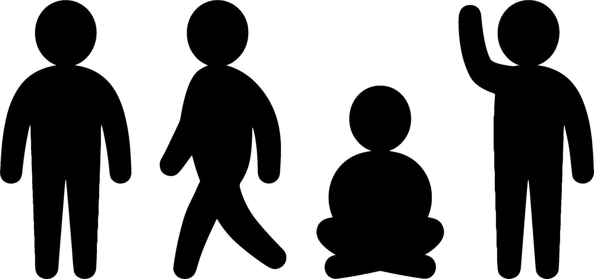 Human Silhouettes Standing Walking Sitting Waving Pictogram Set vector