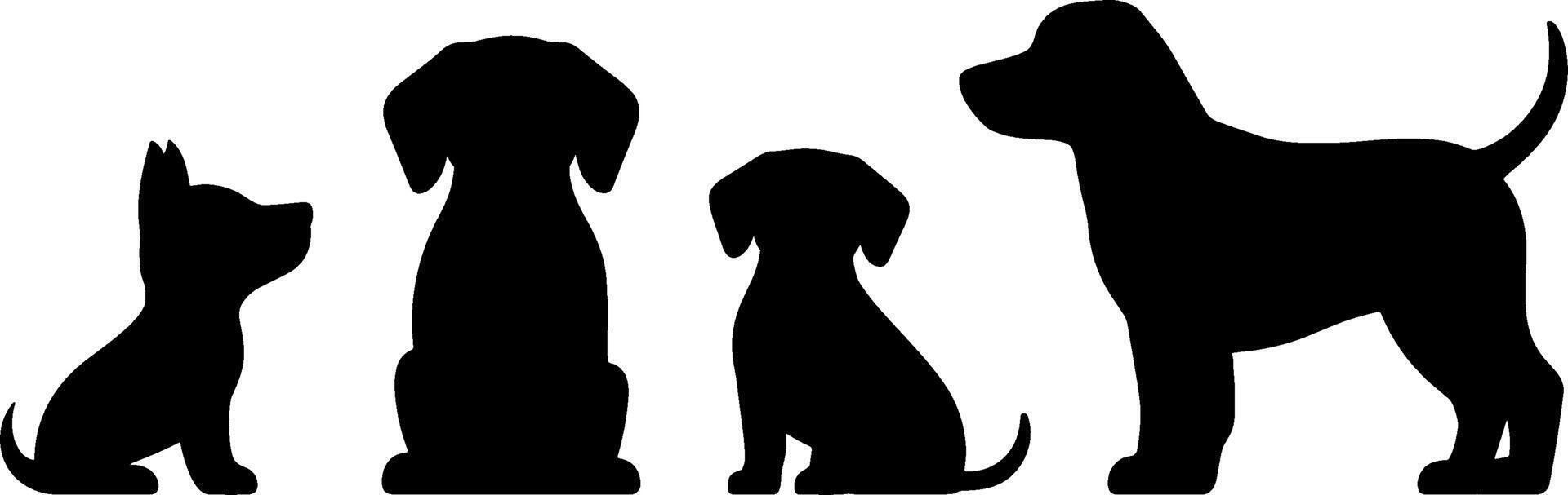 Four Dog Silhouettes Different Breeds Sitting Standing vector