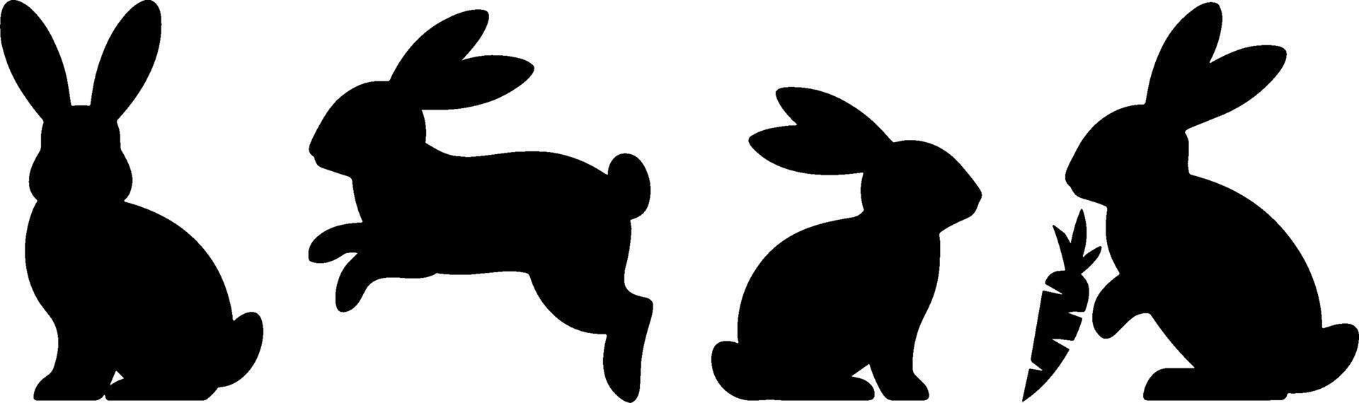 Silhouette Rabbit Set Bunny Sitting Jumping Eating Carrot vector