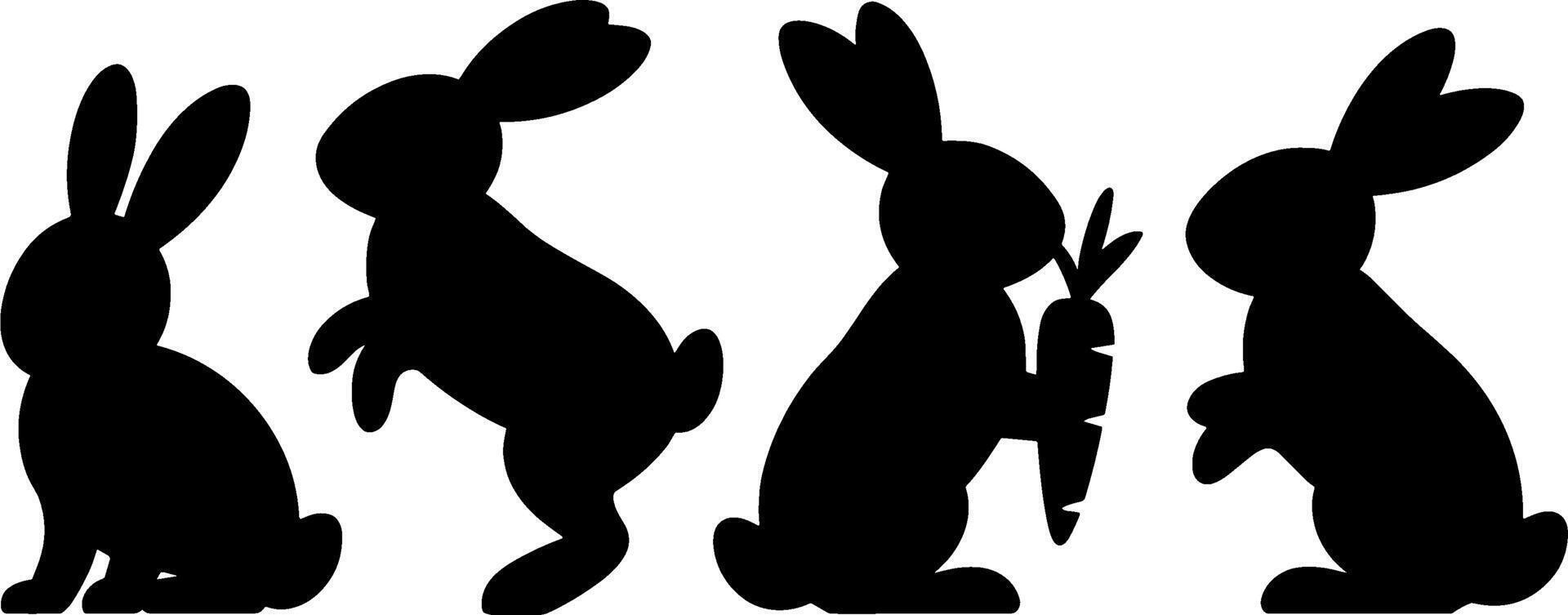Rabbit Silhouettes Set Bunny Holding Carrot Jumping Sitting vector