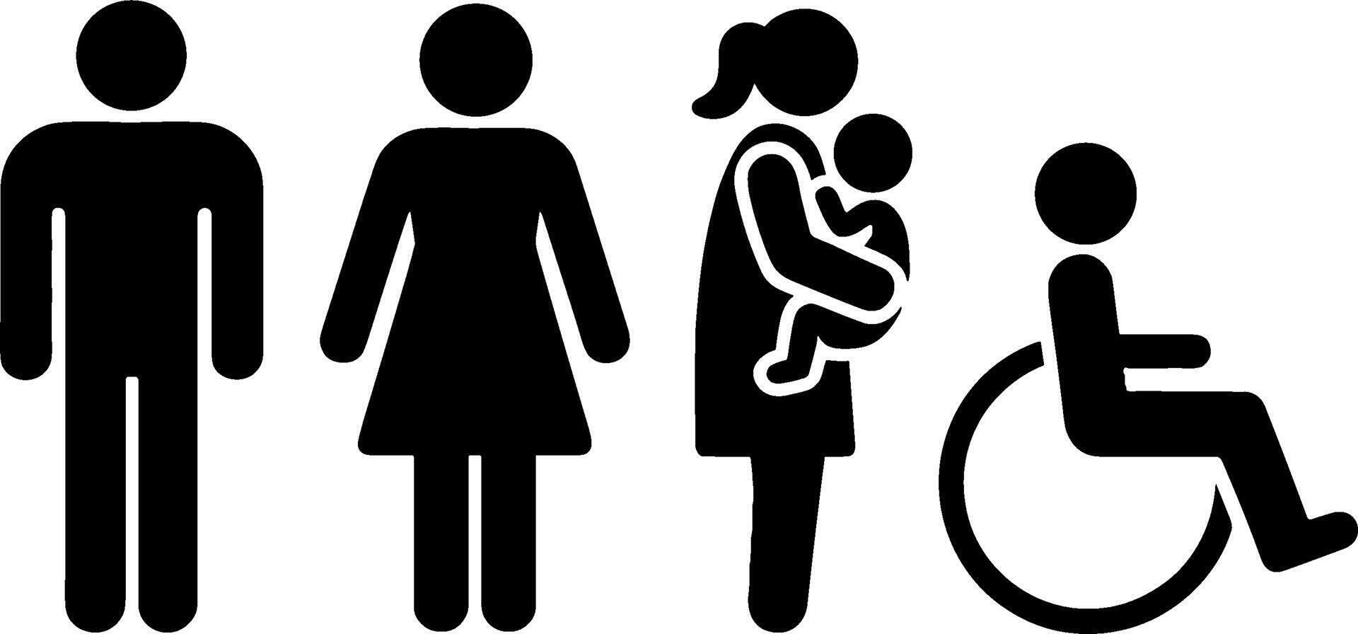 Accessible Family Symbols Man Woman Mother Baby Wheelchair Sign vector