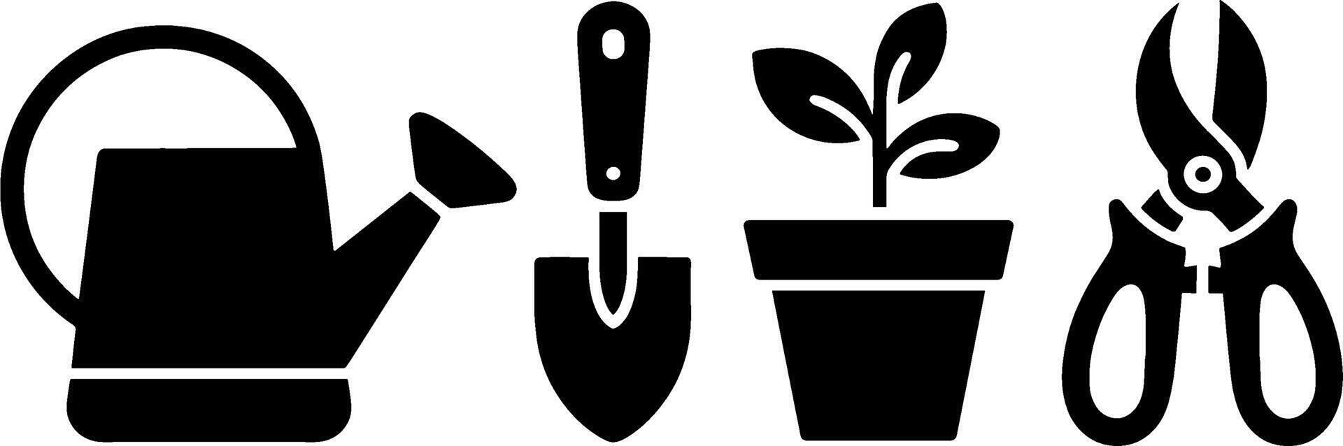 Gardening Tools Watering Can Shovel Plant Pot Pruner Set vector