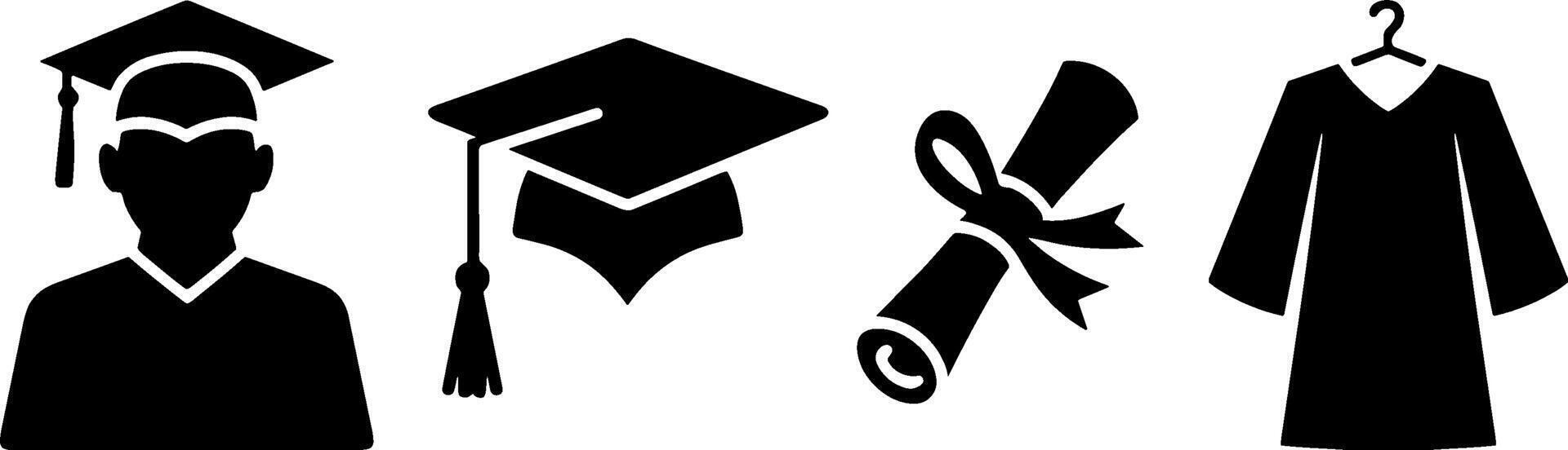Graduation Cap Student Diploma Gowns Set Education Ceremony vector