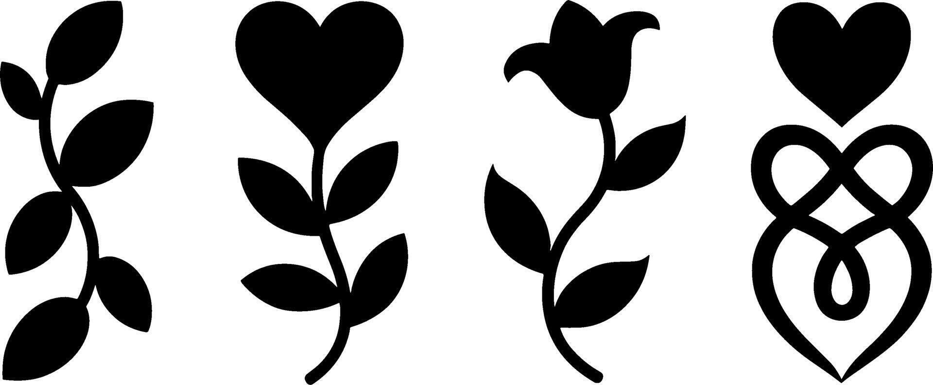 Floral Heart Leaves Symbols Decorative Nature Elements vector
