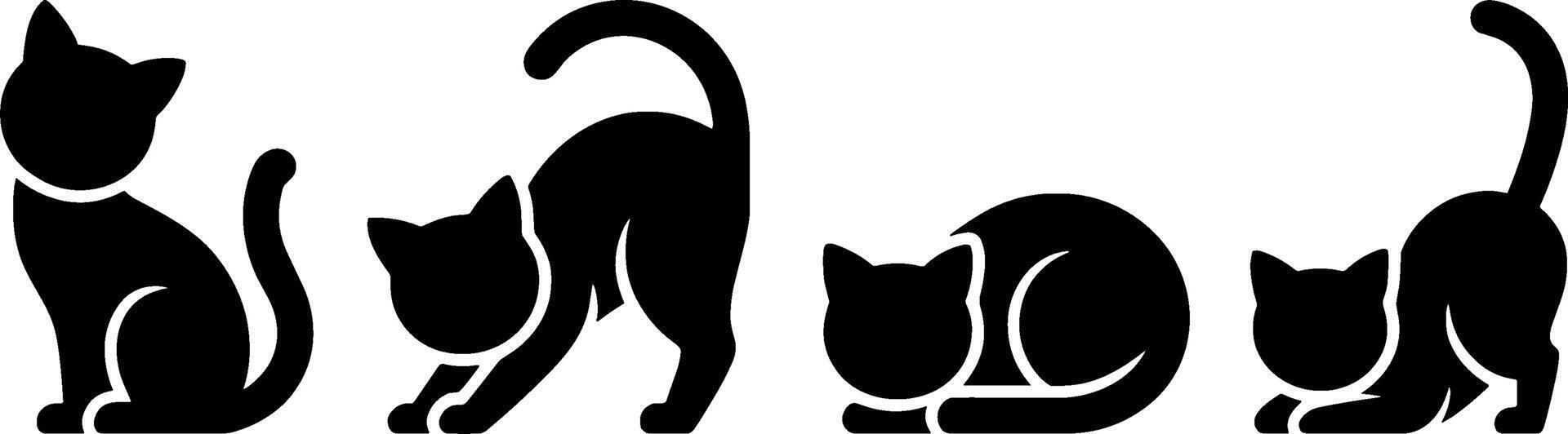 Black Cat Silhouettes Sitting Stretching and Sleeping Poses vector