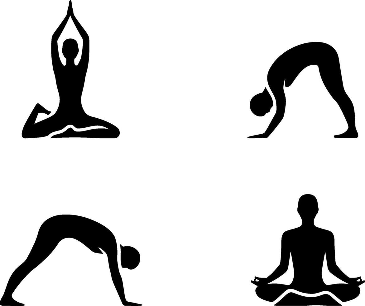 Yoga Pose Silhouettes Meditation Flexibility Stretching Exercises vector