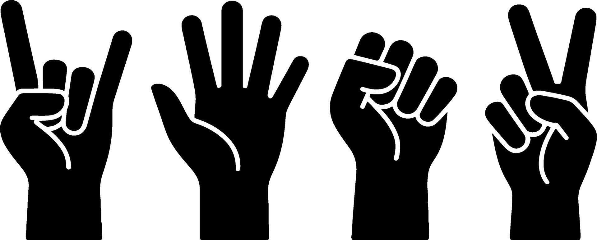 Hand Gestures Rock Five Fist Peace Sign Set vector
