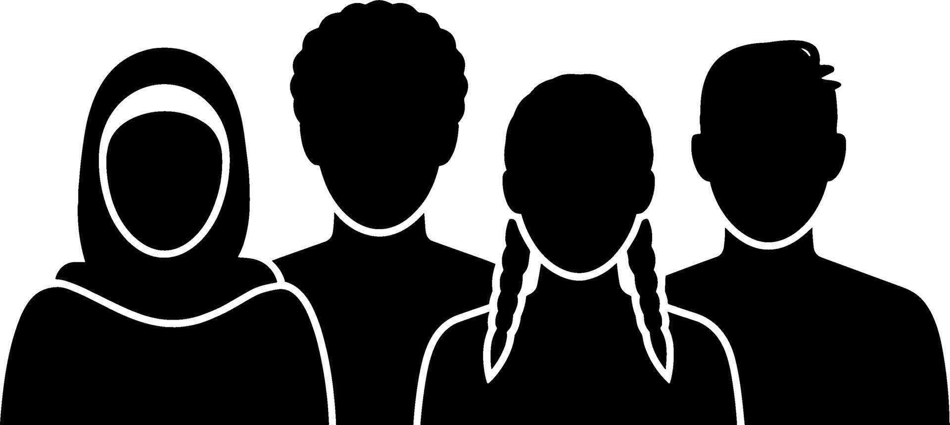 Diverse Group People Silhouettes Multicultural Unity Concept vector