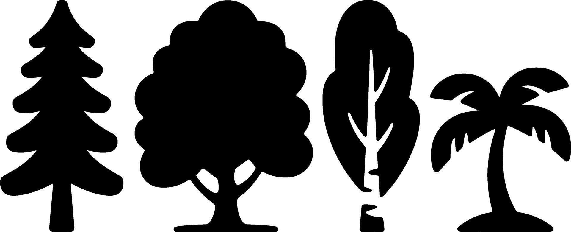 Black Tree Silhouettes Set Pine Oak Palm Leafs vector