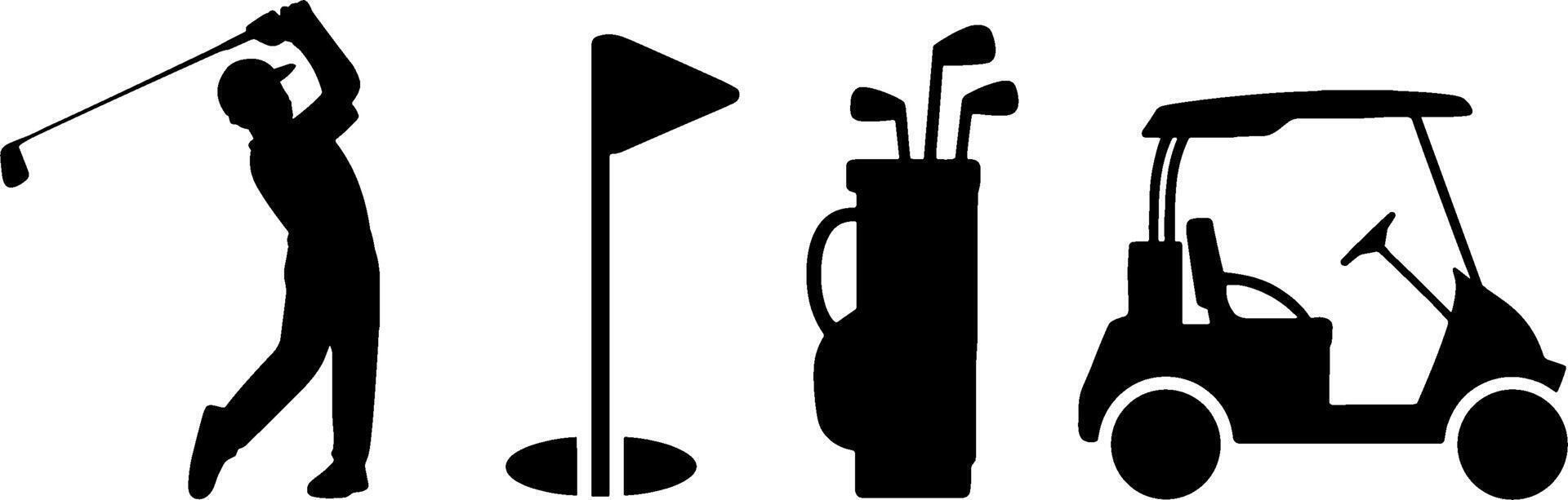 Golf Player Swing Flagstick Golf Bag Carts vector